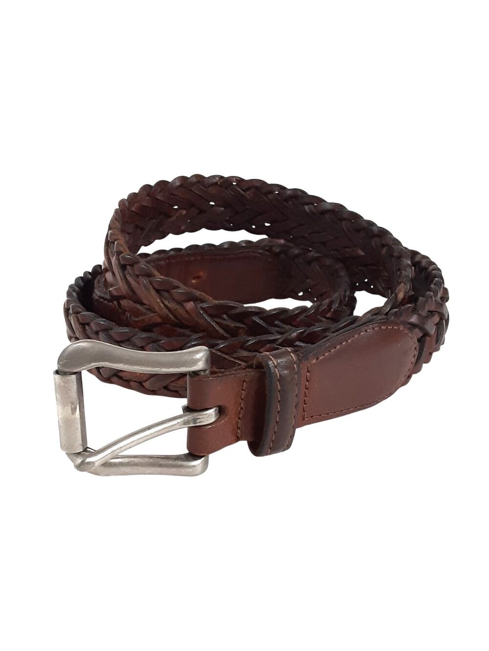 Coach Brown Leather Braided Belt Silver Buckle Genuine Glove Cow Hide Leather 40